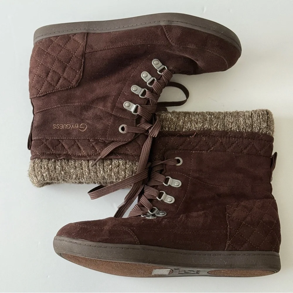 G by GUESS Women's Brown Lace Up Ankle Boots Size 10M